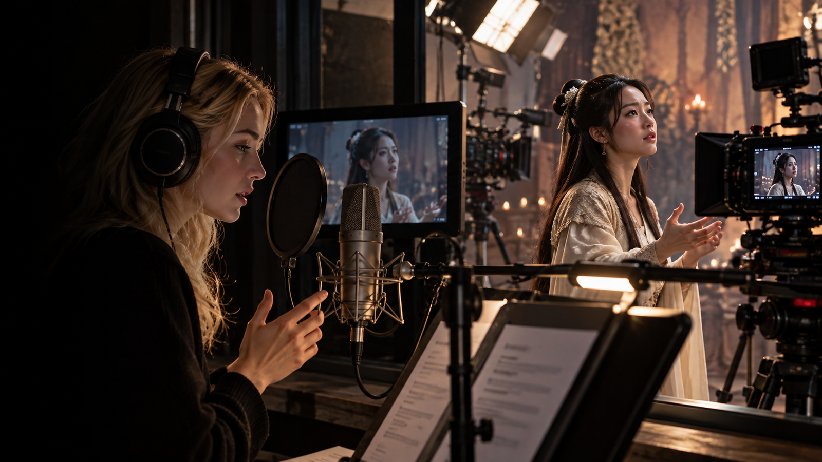 Professional film dubbing session